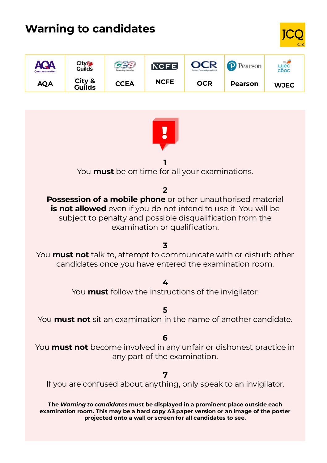 Warning to candidates