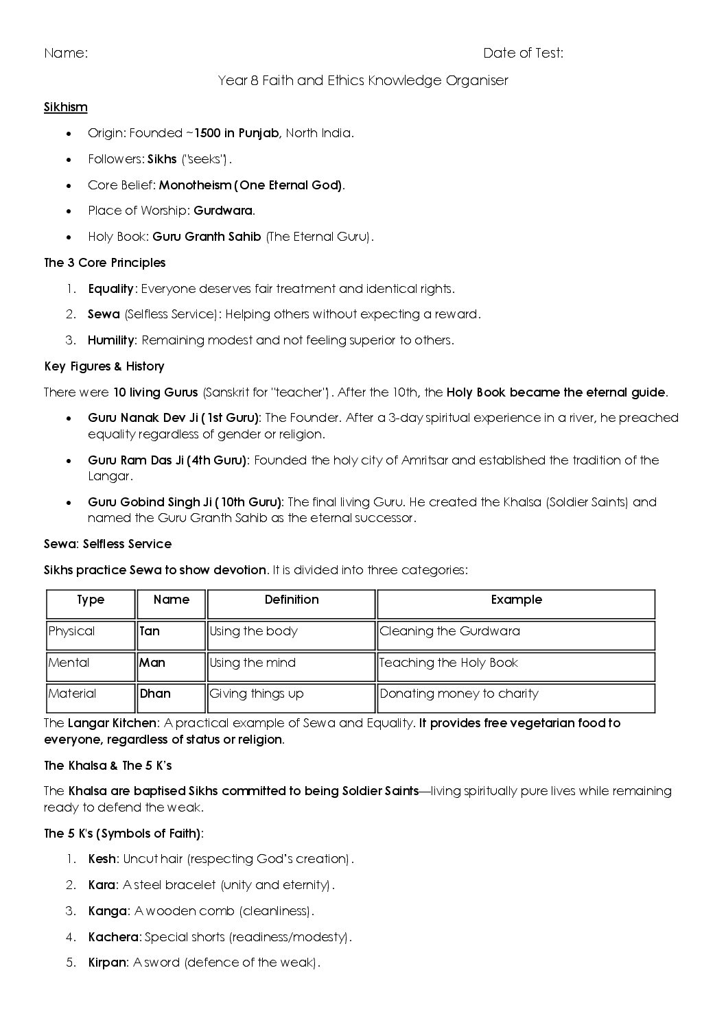 FE YEAR 8 EOY KNOWLEDGE ORGANISER