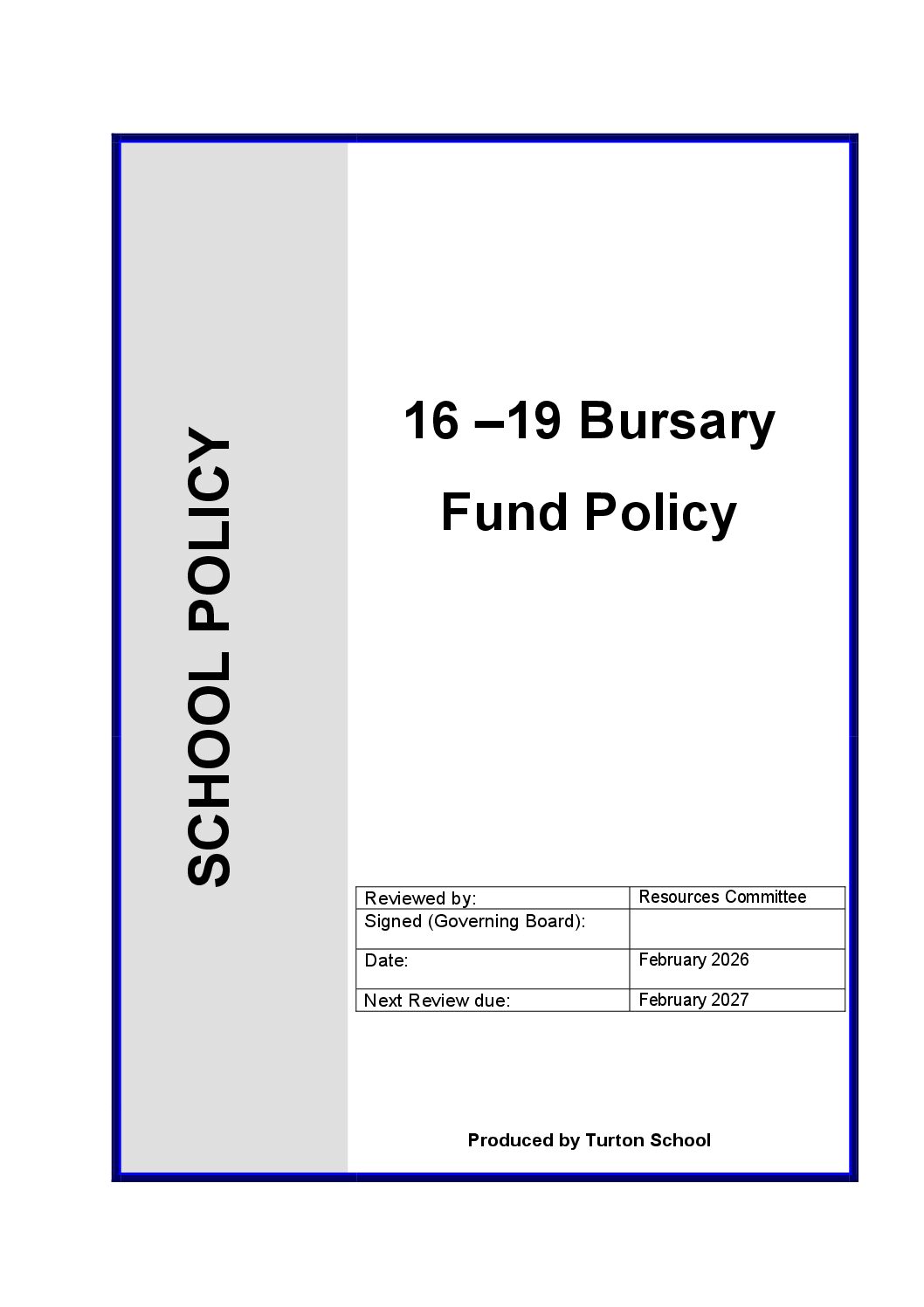 16-19 Bursary Policy (Feb 2026)