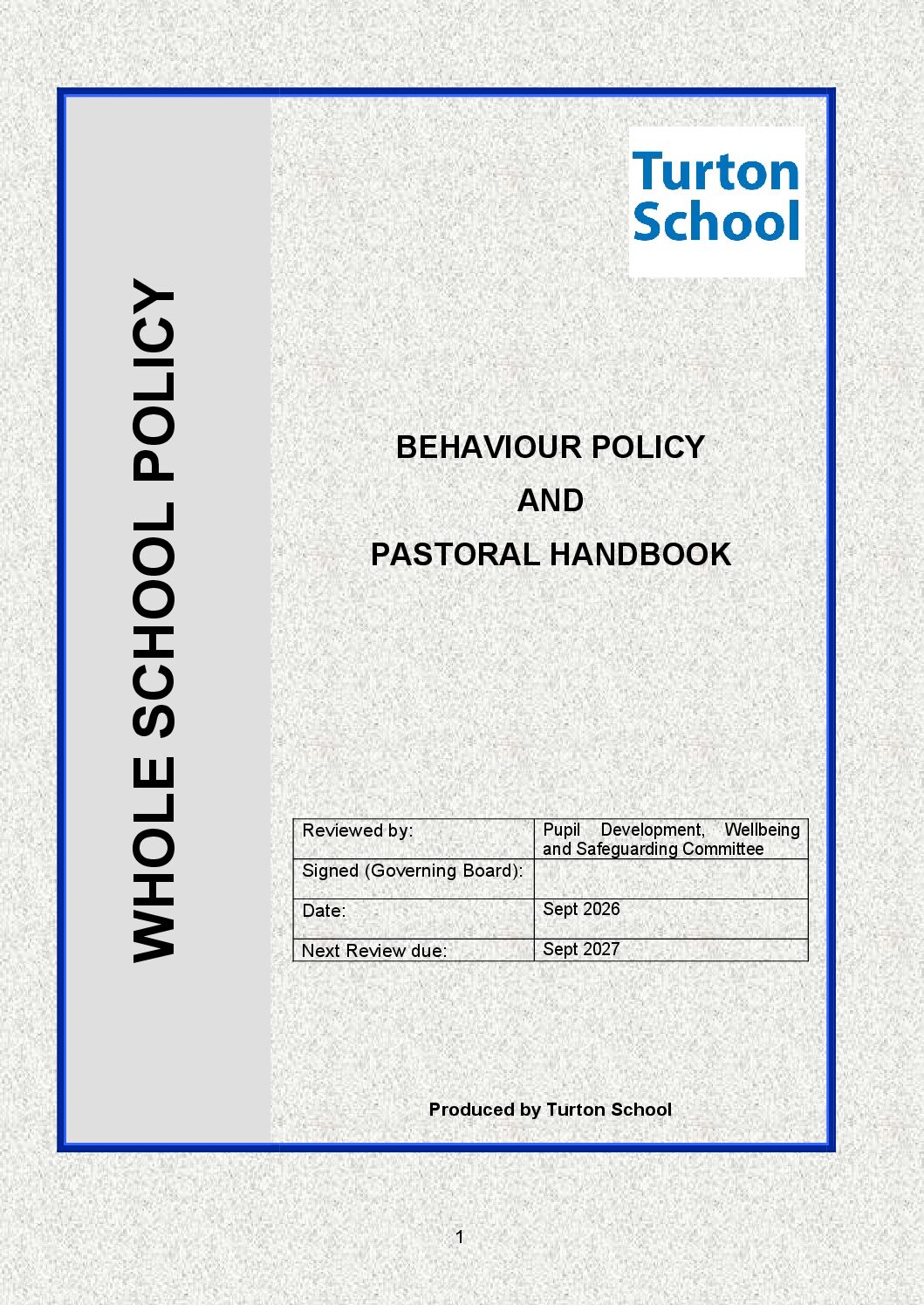 Behaviour Policy and Pastoral Handbook update Sept 2026