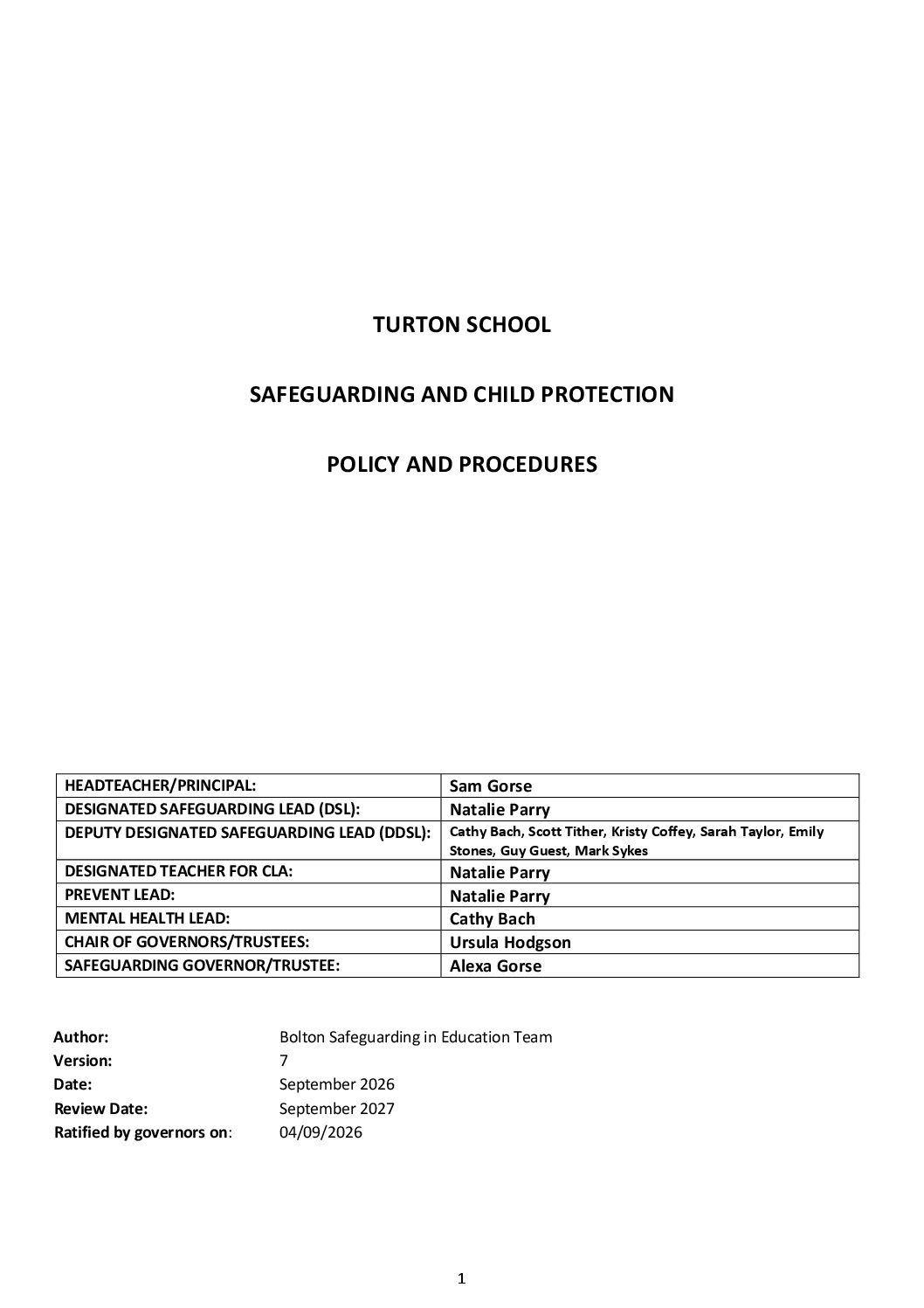 Safeguarding and CP Policy 2026 -27
